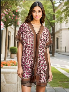 Reversible Pearl Chiffon Top with Leopard Print